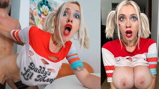 Nagy Mellű Harley Quinn Mélytorok, Vad Dugás Nagy Arcbeszórással - POV Cosplay